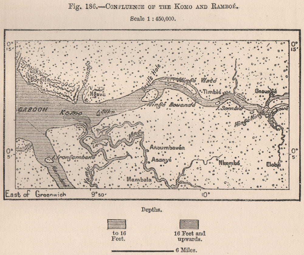 Confluence of the Komo & Ramboé. Gabon Basin 1885 old antique map plan chart